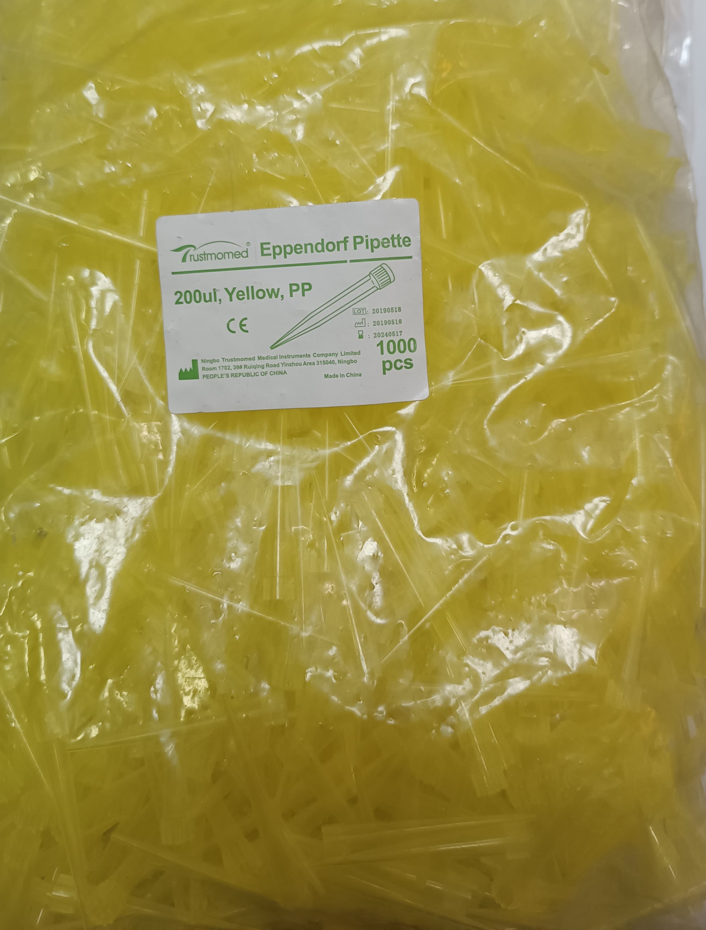 نوک سمپلر زرد طرح اپندورف بسته ۱۰۰۰ عددی